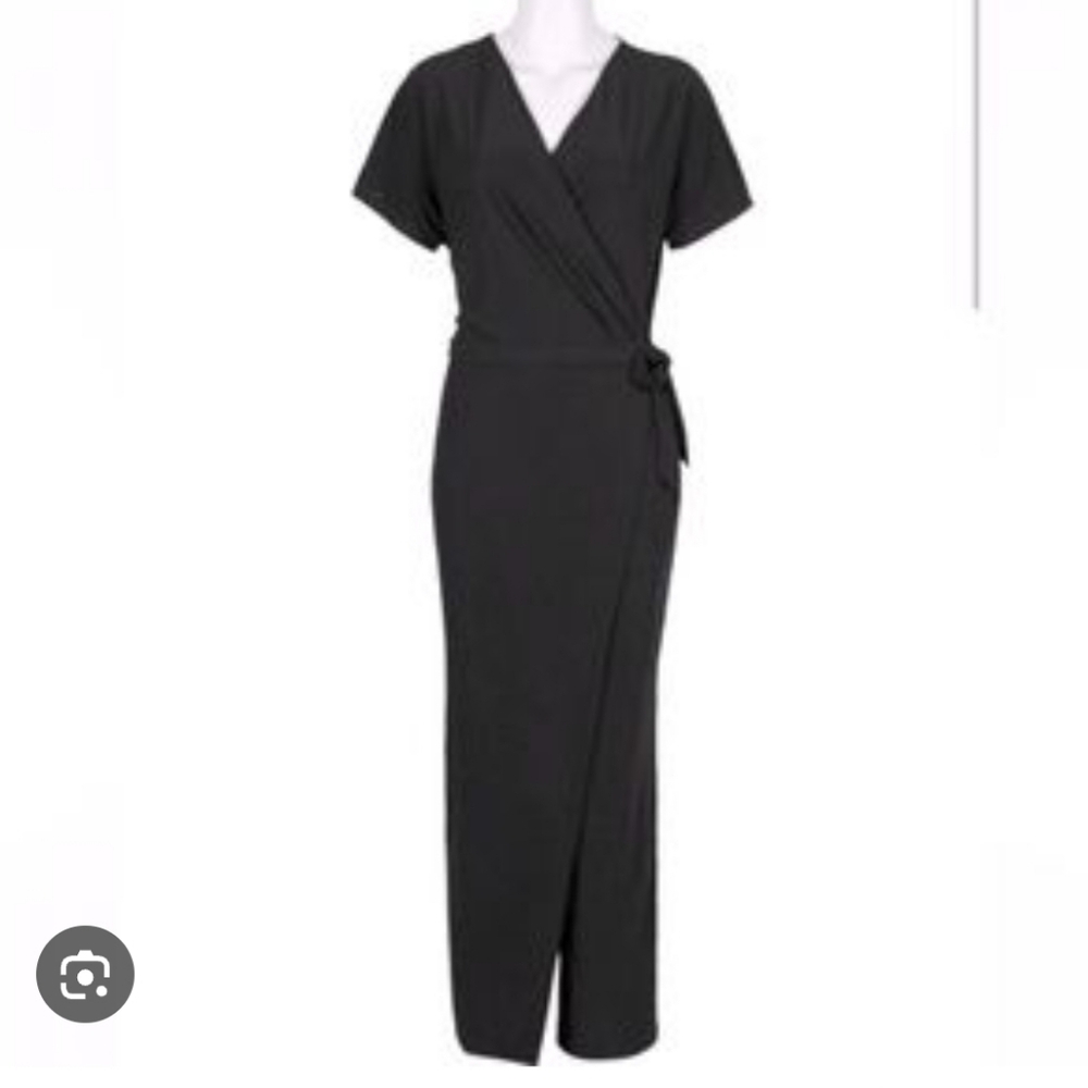 Emma & Michele Black Wrap Jumpsuit Wide-leg Formal‎ Evening Classy Office Large